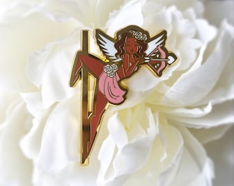 Cupid (Brunette) Pole Dancing Gold Enamel Pin