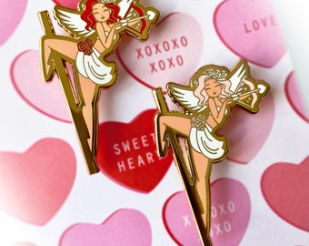Cupid (Medium Skin Tone) Pole Dancing Gold Enamel Pin