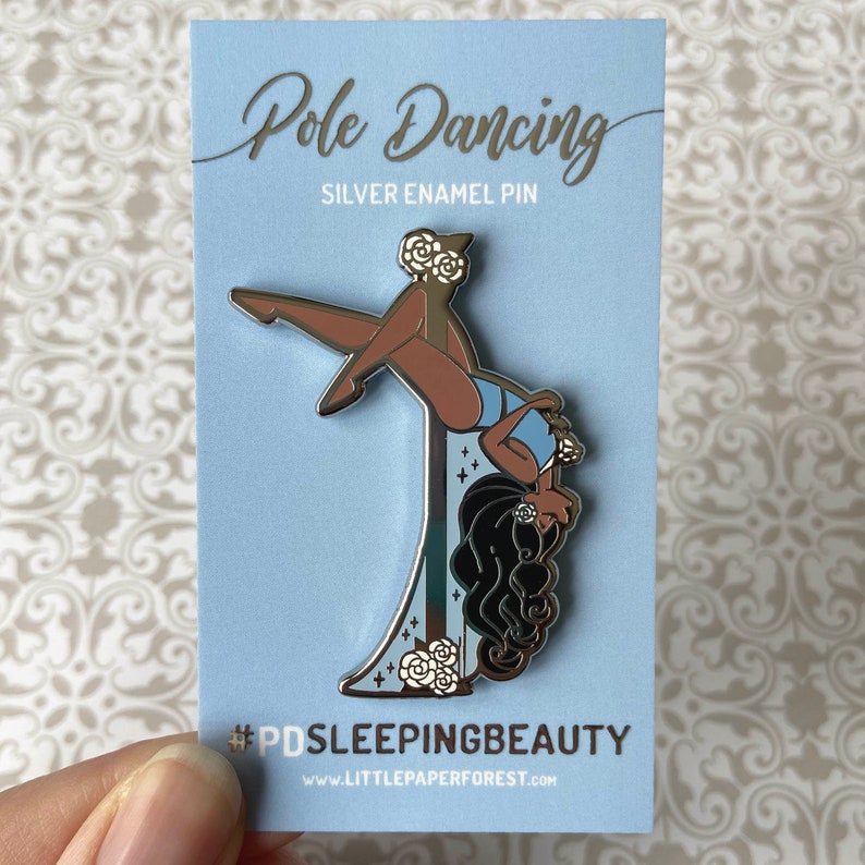 Sleeping Beauty & Figure Skater Pole Dancing Silver Enamel Pin image 2