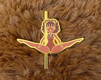 Teddy (Dark Brunette) Pole Dancing Gold Enamel Pin