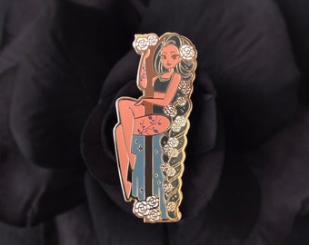 Pole Sit (Tattooed Edition) Pole Dancing Gold Enamel Pin