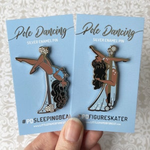 Sleeping Beauty & Figure Skater Pole Dancing Silver Enamel Pin image 1