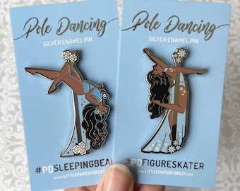 Sleeping Beauty & Figure Skater Pole Dancing Silver Enamel Pin