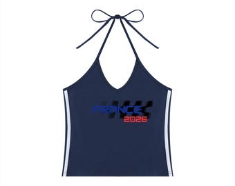 France Soccer Halter Top 2026 World Cup Fan | Women's Color Block Crop Tank France Football Fan Apparel Game Day Outfit