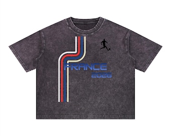 France Soccer Shirt 2026 World Cup Fan | Acid Wash Mineral Wash Boxy Tee France Football Fan Apparel Game Day Gift