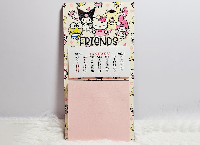 All in One 2024 Mini Calendar & Sticky Note Holder Kawaii Friends Etsy