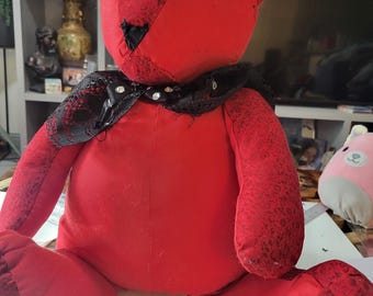 Urso de pelúcia Lag gigante feito à mão • 71 cm (28") Pelúcia artística com renda de miçangas vermelhas •