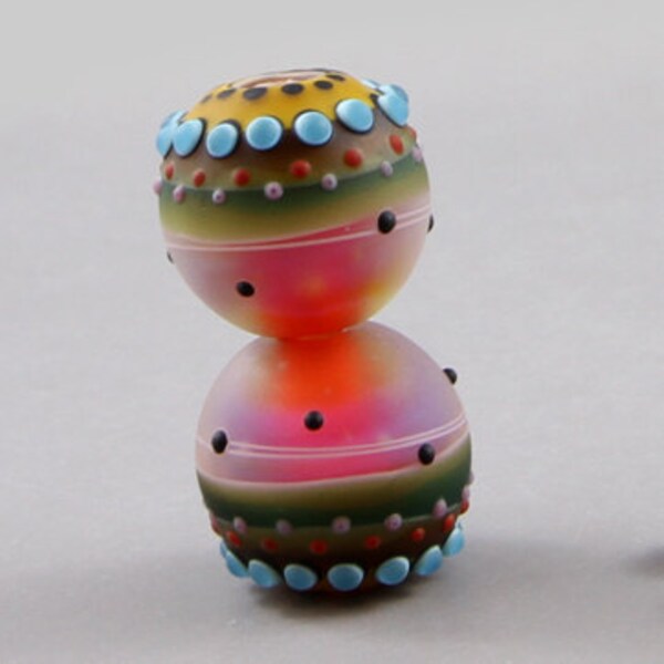 Handmade Lampwork Glass Bead pair. Magma Beads.
