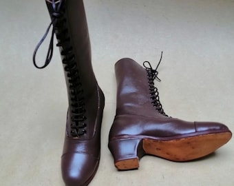 Victorian Lace Up Boots - Edwardian Style Tall Leather Shoes - Vintage Renaissance Faire Boots - Historical Women's Costume Gear - Handmade
