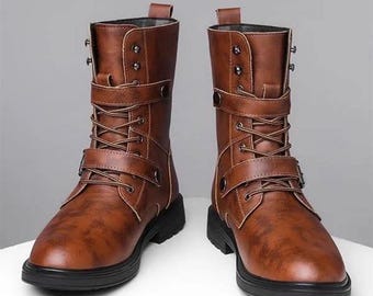 Handmade Medieval Leather Boots Men's Renaissance Pirate Boots Mittelalter Stiefel Herren LARP Fantasy Combat Shoes Victorian ColonialSize15