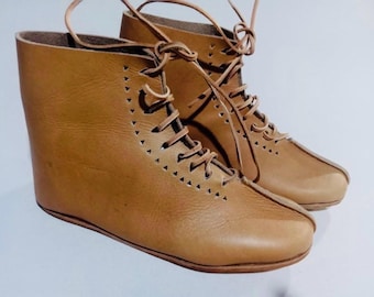 Victorian Lace Up Leather Boots - WitchyGoth Ankle Shoes - Minimalist Renaissance Faire Booties  Aesthetic Handmade Leather Footwear  Unisex