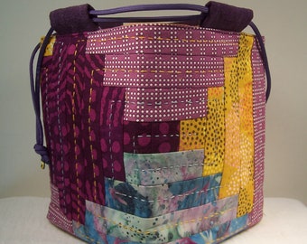 Japanese Rice Pouch, Courthouse Steps Quilting, Komebukuro, Project Bag, Catch all purse, Cosmetic carrier, Organizer, Container