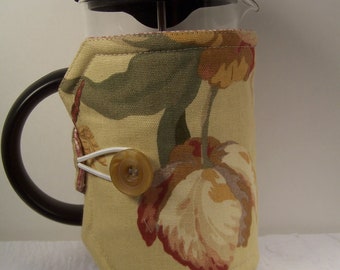 French Press Cozie.  Insulated Coffee Pot Cozy, Flowered Bodum 8 Cup Press,  Pot Cosy