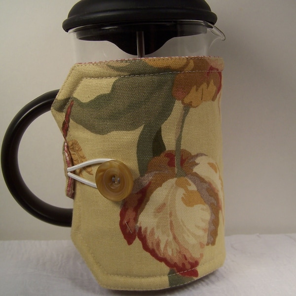 French Press Cozie.  Insulated Coffee Pot Cozy, Flowered Bodum 8 Cup Press,  Pot Cosy