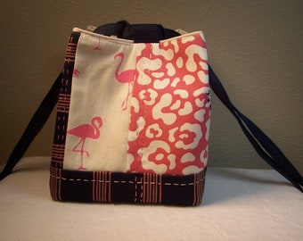 Japanese Rice Pouch, Pink FLamingo Rice Bag, Komebukuro, Project Bag, Catch all purse, Cosmetic carrier, Organizer, Container