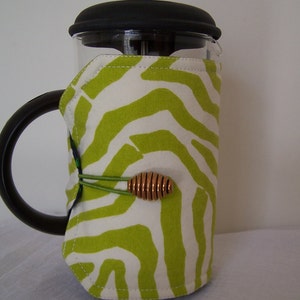 French Press Cosie, Bodum Coffee Press Cosy, Press Pot Sleeve, Lime Green Zebra Stripe Cosy cover image 1