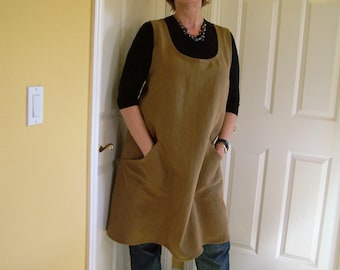 Linen Pinafore Apron, Cross Back, Artist Smock, Teacher Apron