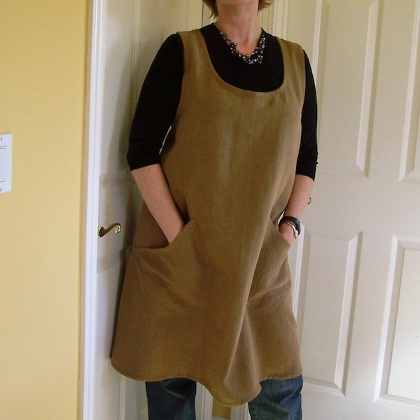 Pinafore Apron, Cross back Linen Apron, Flowing Full Womens Apron, Teacher Cover-Up, Artist Smock, Gardening Apron