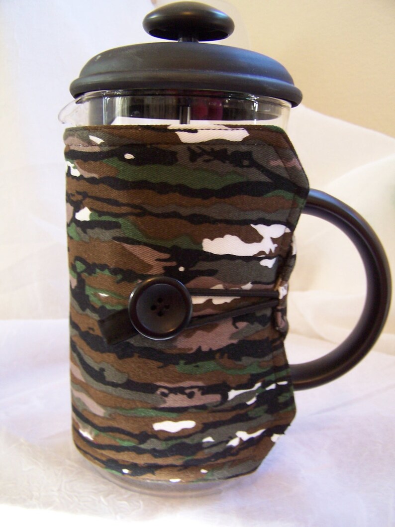 Camouflage French Press Cozy, Reversible Hot Pot Sleeve, fits 8 Cup Bodum, image 2