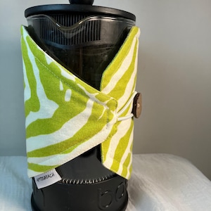 French Press Cozy, lime Green Zebra Stripe: Bodum 4-Cup Coffee Press Sleeve