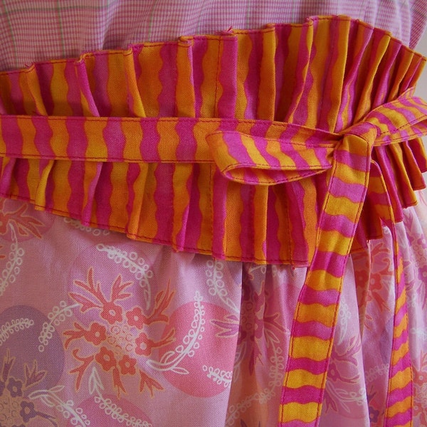 Pink Half Apron, Obi Women's Half Apron, Spring Passion Apron, Hot pink and Orange,  Ready to ship