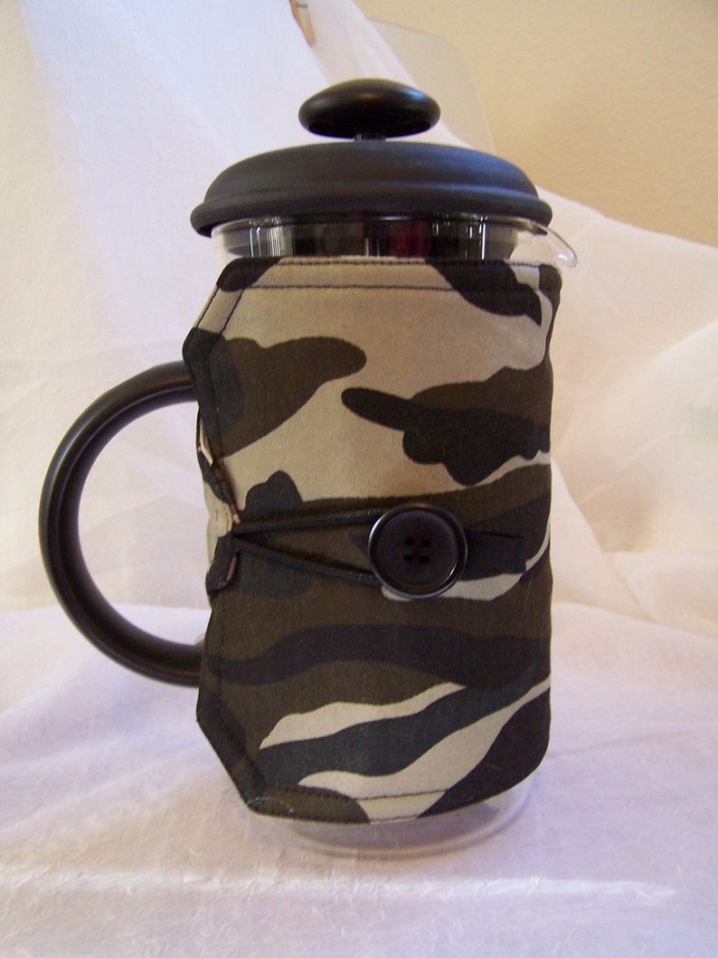 Camouflage French Press Cozy, Reversible Hot Pot Sleeve, fits 8 Cup Bodum, image 1