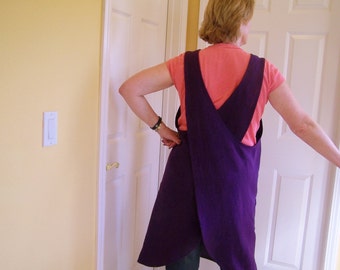 Linen Pinafore Apron, Crafters Deep Armhole Cross Back Teacher Cover Up, Gardening Apron