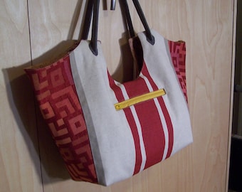 Red and Off-White Shoulder Bag, Handbag, Leather handles, zipper side pocket, Magnetic Close Purse, Tote Bag