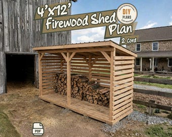4x12 Firewood Shed Plans | Large Wood Storage Shelter Build (PDF)