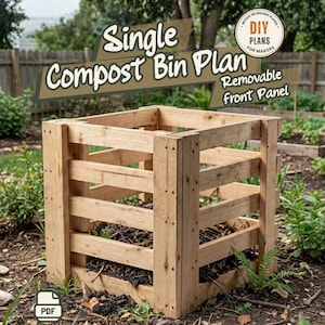 DIY Single Compost Bin Plans | Wooden Garden Composter | Removable Slats for Easy Turning