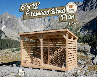 6x12 Firewood Shed Plans | 3 Cord Wood Storage | Large Firewood Shelter Build (PDF)