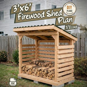 3x6 Firewood Shed Plans | 1/2 Cord Small Wood Shed (PDF)