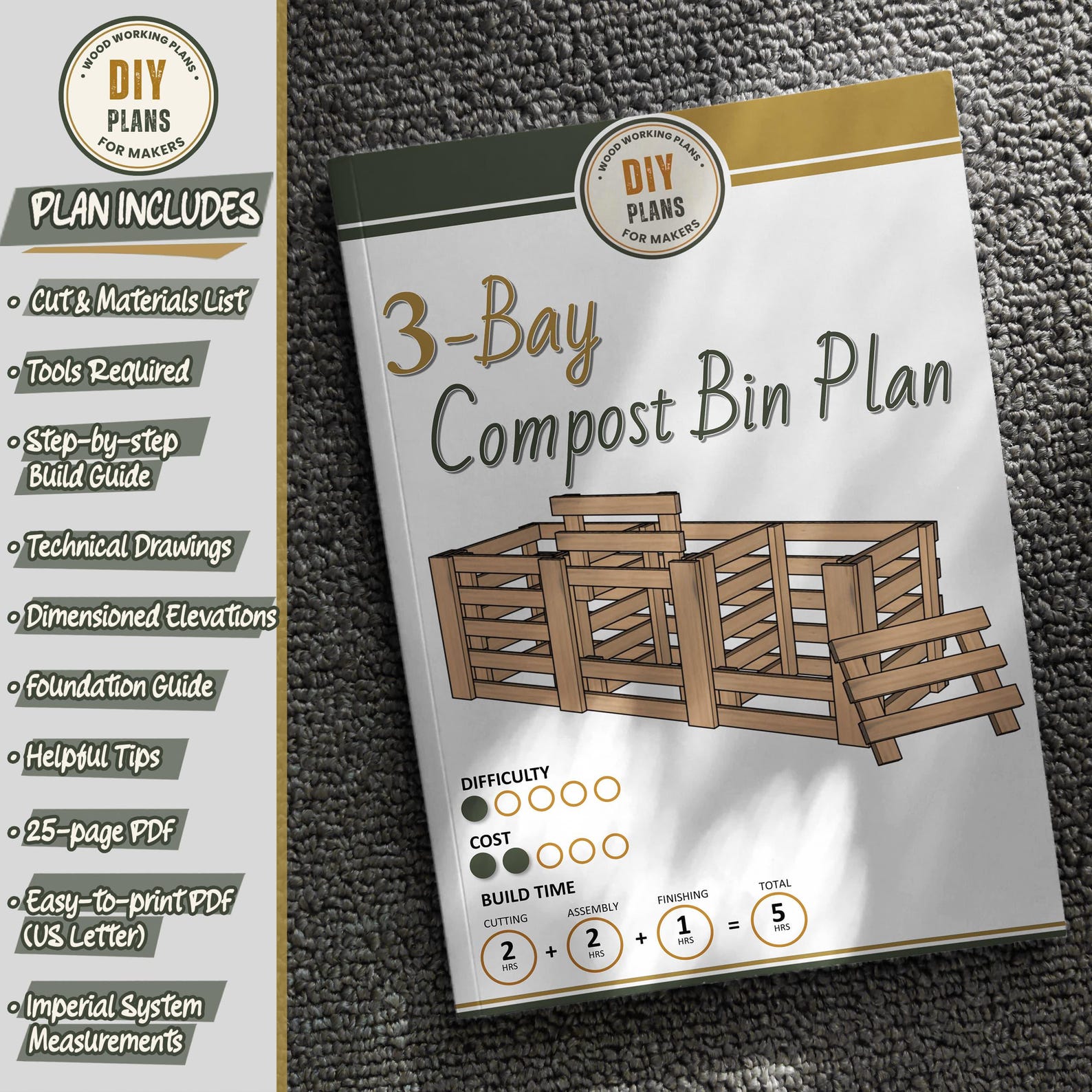 3-bay Compost Bin Plans | 3 Bin System for Hot Composting | Large ...