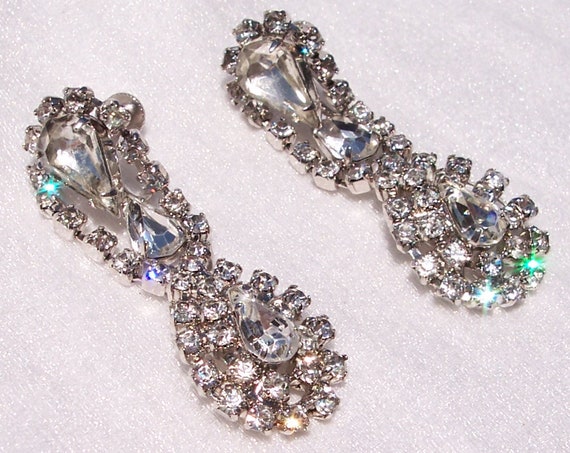 Earrings, Rhinestone, Wedding, Drop Earrings, Glamorous, High Fashion, Vintage Jewelry, Prom, Statement, Black Dress, Dangle, Sparkling, MOD