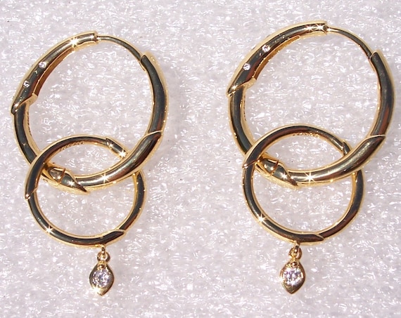 Flower Stem, Hoop Earrings, Pandora Shine, Radiant, Multiple Ways, 18K Gold Plated, Over Silver, Embellished, Dangle, Clear CZ, Fashionista