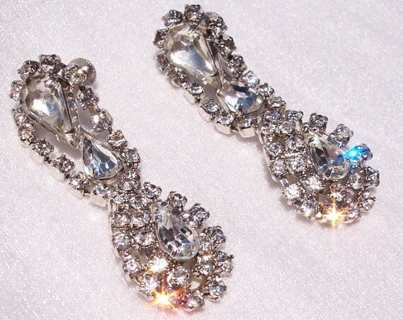Wedding Jewelry, Rhinestone Earrings, Tear Drop, Glamorous, TENSION, High Fashion, Vintage, Prom, Statement, Black Dress, Dangle, Sparkling