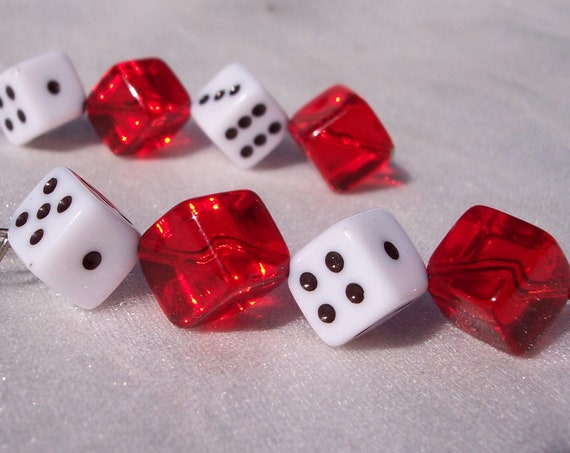 Roll The Dice, Vintage Earrings, Red Lucite, Costume, Gamble, Dangle,Pierced,Body Jewelry,Mod,High Fashion,Las Vegas,Good Luck,Take A Chance