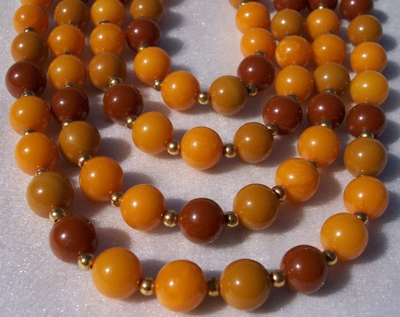 Beaded Necklace, 4 Strands, Glass, Bib, Two Tone, Gold Spacers, High End, Fashionable Jewelry, Choker, Vintage, Statement, Unique, Art Deco