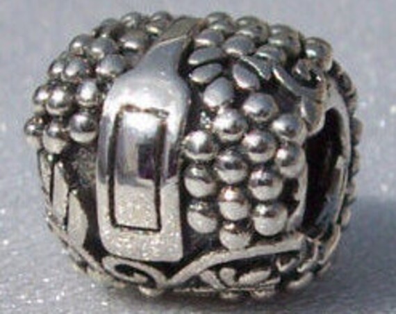 Vino, Pandora, Bracelet Charm, Vineyard Inspired, Wine Glass, Bottle, Make A Toast, Grape Vine, Sterling Silver, Chardonnay, Wine Tasting
