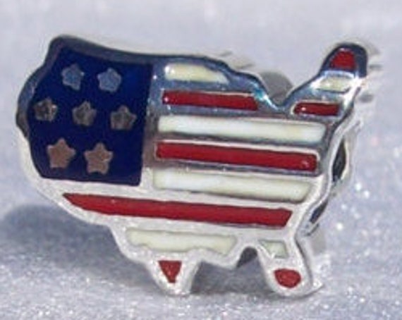USA, Land Of The Free, Pandora, Patriotic, Enamel, Third Largest Country, Enamel, Red White Blue, 4TH of July, Bracelet Charm, 925