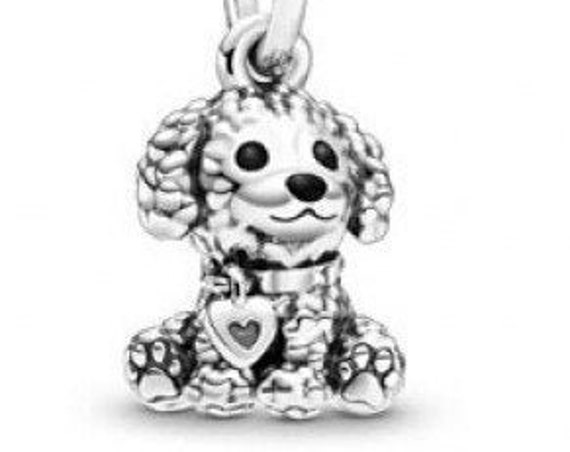 Poodle Puppy Charm, Pandora, Bracelet Bead, Heart Tag, 925, Animals, Furry Friend, Family Member, Dog, Mans Best Friend, Beaded Fur, LOVE