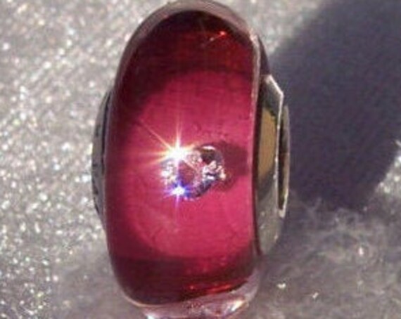Cerise Heart, Pandora, Murano Glass, Bracelet Charm, Clear CZ, Romantic, Glass Bead, Love, Touch Of Color, Cherry In French, Hollywood