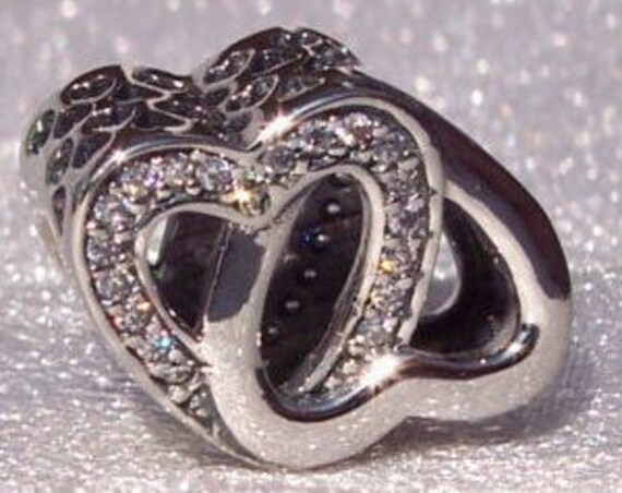 Entwined Love, Pandora, Bracelet Charm, Friendship, Love, Wife, Girlfriend, Interlocked, Heart Cutouts, Sterling Silver, Clear CZ, Slider