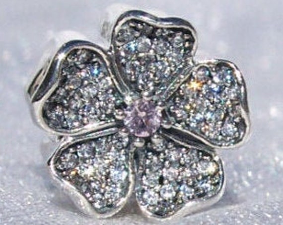 Sparkling, Apple Blossom, Pandora, Bracelet Charm, Elegance, Floral, Delicate, Silver, Blush Pink Crystal, Peace, Fertility, Clear CZ, Love