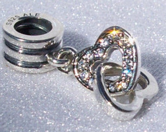 Interlocking Love, Pandora, Bracelet Charm, Always Connected, Sterling Silver, Forever Together, Clear Pave CZ, Hearts, Dangle, Delicate