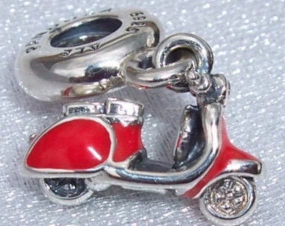 Red Scooter, Pandora, WASP, Bracelet Charm, 925, RETIRED, Red Enamel, Clear CZ, Vespa, Paris, Travel Memories, Italy, Piaggio, Friends, Food
