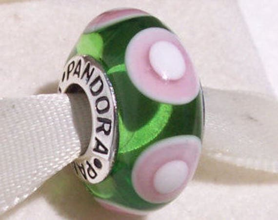 Green, Stepping Stones, Pandora Charm, Retired, Murano Glass, Sterling Silver
