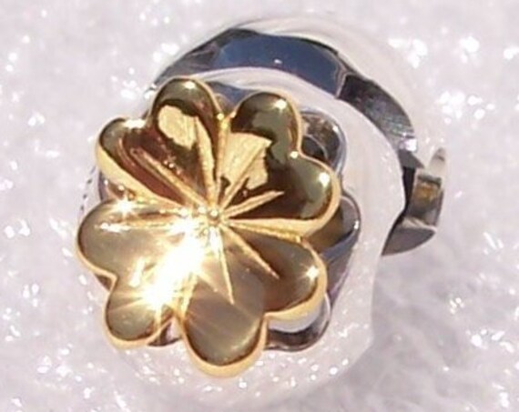 Shinning Clover Clip, Pandora SHINE, Bracelet Charm, Sterling Silver, Luck, Two Tone, Good Fortune, Clear CZ, Ireland, Shamrock