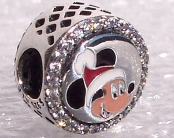 Mickey, Happy Holidays, Pandora Disney World, Resort Exclusive, Minnie Mouse, Bracelet Charm, Enamel, 925, Clear CZ, Slider, Mickey Santa,