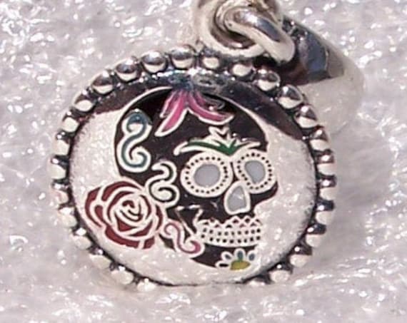 Sugar Skull, Calavera, Pandora, Dangle, RARE, EXCLUSIVE, LE, Bracelet Charm, Icon, Mexican Holiday, Enamel, Silver, Aztec Mayan Ruins